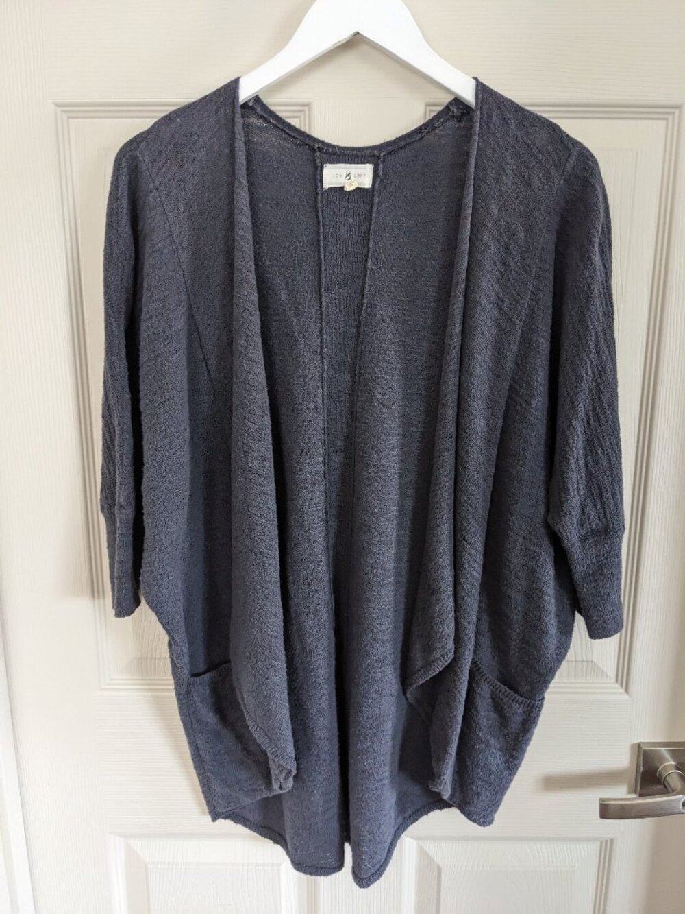 Lou & Grey Textured Cotton Cocoon 3/4 Sleeve Cardigan SM Slate Blue/Grey